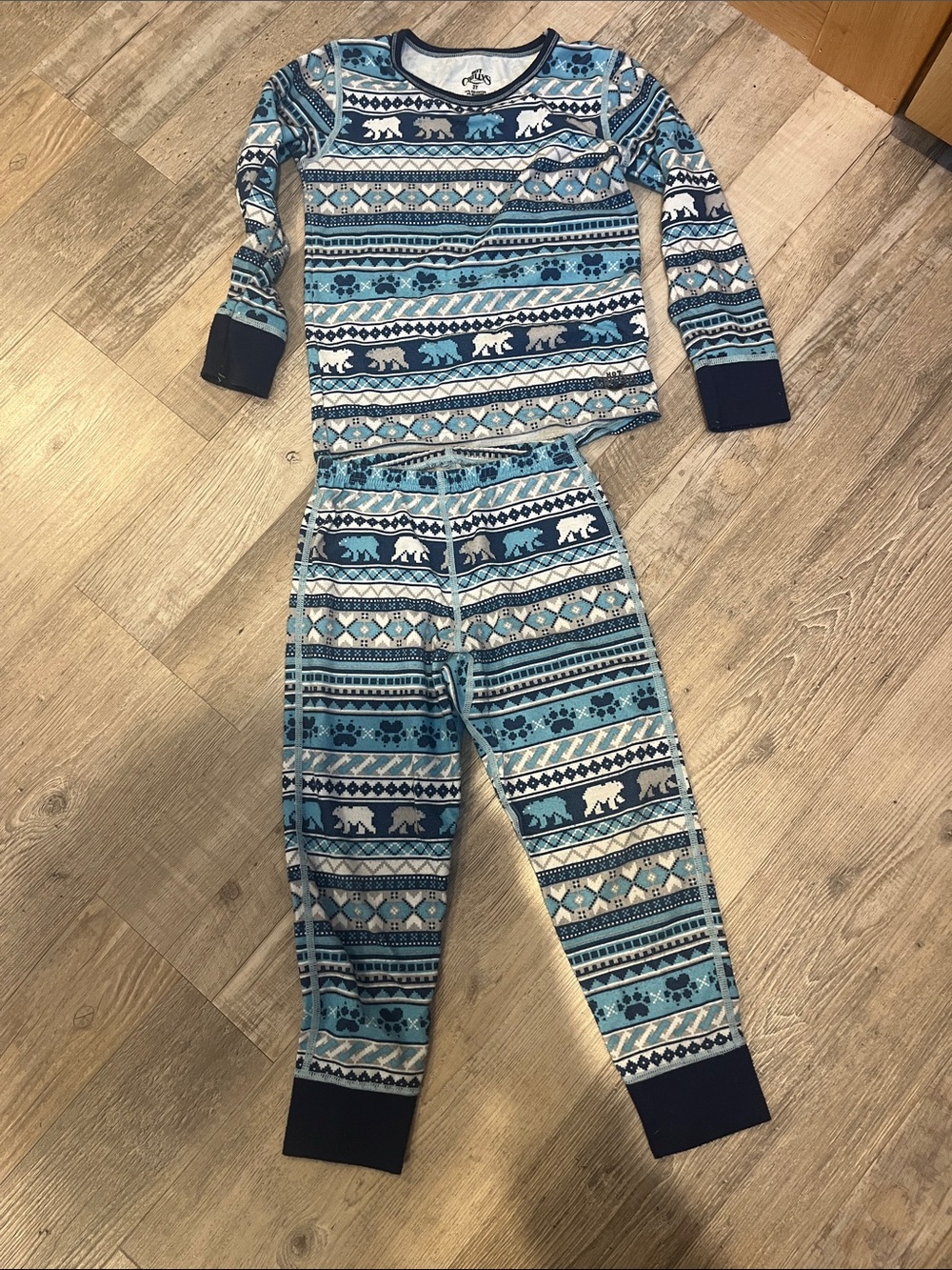 Blue Polar Bear Print Toddler Long underwear Set with Navy Trim